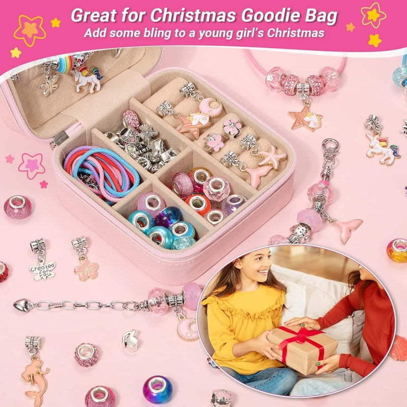 LifeisLuck Charm Bracelet Making Kit - 110 Pcs Beads Jewelry Making Kit, Unicorn & Mermaid Crafts Birthday Gifts with H Initial Personalized Bracelet Case - Image 5